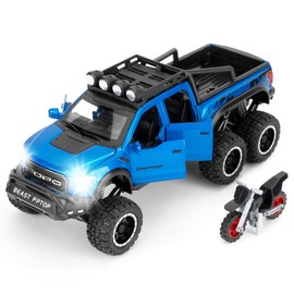 imtfzct 1:28 Ford Raptor F150 Model Car, Toy Model Car for Collecting, Gift for Children, Diecat Toy Car with Sound and Light Function and Pullback Function (Blue)