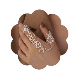 Aneneiceera Vintage Full Finger Ring, Long Double Finger Ring, Full Finger Ring, Gothic Statement Ring, Punk Finger Harness Ring, Adjustable Fingertip Ring, Jewellery for Women and Girls (Gold), Metal