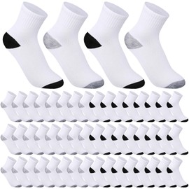 Tarpop 48 Pairs Men Quarter Ankle Socks Athletic Socks Moisture Wicking Bulk Crew Casual Sports(White with Black Heel/Toe, White with Gray Heel/Toe)
