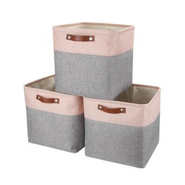 Mangata 25|28|30|33cm Fabric Storage Boxes, Set of 3 Storage Cubes(28x28x28cm, Grey Pink)