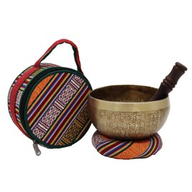 KHUSI 6 Inch Tibetan Singing Bowl, Full Mantra Conch Engraved Sound Bowl for Mindfulness Chakra Bowl, Comes w/Silk Box, Cushion and Leather grip Mallet