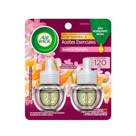 Air Wick 2 Repuestos de Aromatizante de Ambiente Continuo para Aparato Difusor elctrico, Aroma Summer Delights Flores Blancas, Meln y Vainilla, 20 ml 