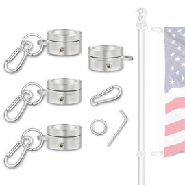 NQ Flag Pole Rotating Rings for 3/4~1 Inch Diameter Flag Pole, Aluminum Alloy Flag Pole Rings, Tangle Free Flag Pole Clips, Flagpole Mounting Rings with Carabiner (Silver)