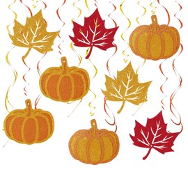 BEISHIDA Fall Pumpkin Hanging Swirl & Maple Leaf Hanging Swirl Decorations- 36PCS Thanksgiving Ceiling Hanging Decor, Autumn Harvest Classroom Home Party Decor Supplies