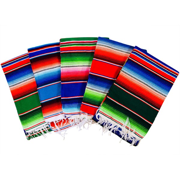 MEXIMART's Authentic Medium Mexican Blankets Colorful Serape Blankets Assorted Colors 80" x 48"