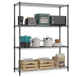 MZG 1400 lbs 4 Tier Storage Rack Metal Wire Shelving Unit, Storage Standing Household Shelf Organizer for Kitchen Pantry Closet Garage Basement Utility Room, Black 15.8" D x 45.3" W x 59.4" H