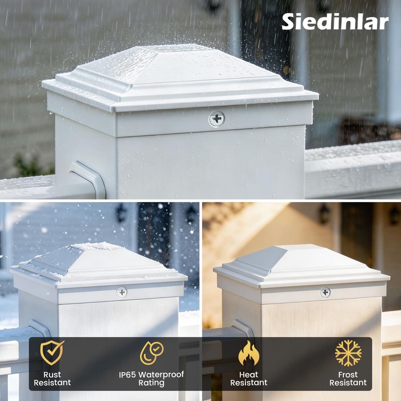SIEDiNLAR 4x4 Post Caps White 12 Pack, Deck Post Covers