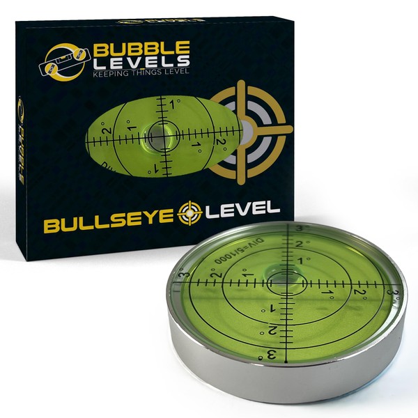 Bubble Levels | Large Aluminium Precision Bullseye Spirit Level | 60mm Diameter, Degrees, Circular, Surface Level - Metal Housing, Bulls Eye Level for Caravans (Supplied in a Gift Box)