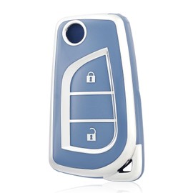OFF WE GO Car Key Case Key Cover for Toyota RAV4 Yaris Aygo Auris Avensis Types Highlander Fortuner Tundra Key Box Key Cover Protective Case Blue Silver