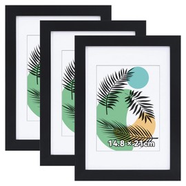 Homaxy A5 Picture Frames Photo Frame Wooden A5 Frame 14.8x21cm Poster Frames with Mount 10x15cm Set of 3, Black