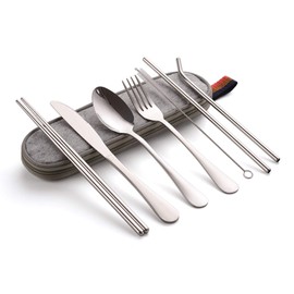Tongke Cutlery Set, Reusable Stainless Steel Travel Cutlery Kit, Portable Flatware Set, Travel Camping Utensil Dinnerware Set with a Waterproof Case (8-Pieces Silver)