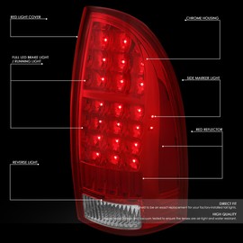 Auto Dynasty Full LED Tail Lights Assembly Compatible with 2005-2015 Toyota Tacoma Driver and Passenger Side, Chrome Housing Red Lens