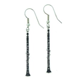 Music Clarinet Dangle Earrings/Black & Silver Clarinet Earring Pair
