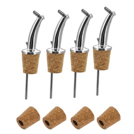 Westmark 4 spirits/oil pourers + 4 replacement corks, extra short, with flap and trachea, metal/brass, nickel-free, natural cork, classic gastro, silver, 438022E3