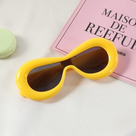TOSGMLOUS 1-10 Years Kids Inflated Oval Sunglasses for Boys Girls Fashion Oversized Thick Frame Y2K Glasses Funny Aesthetic Shades (Yellow)