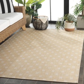 SAFAVIEH Terrace Collection Area Rug - 4' x 6', Beige & Ivory, Indoor/Outdoor, Weather Resistant & Washable, Ideal for Patio, Backyard, Mudroom, Deck (TER806B-4)