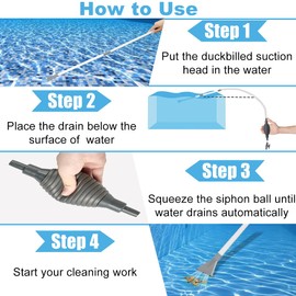 Hot Tub Vacuum Spa Vac, 10FT Manual Spa Vacuum Wand Cleaner Cordless Pool Cleaner, Hot Tub Suction Pipe Siphon Constant Suction, Handheld Flexible Hose for Dirt,Grass,Debris with 3 Cleaner Heads,Gray