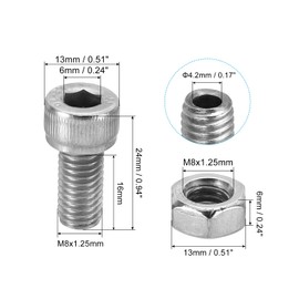 PATIKIL M8x16mm 304 Stainless Steel Hollow Bolt, 4 Set Cylindrical Hexagon Socket Screw Nut Kit Lamp Threading Screws Through Hole Fasteners