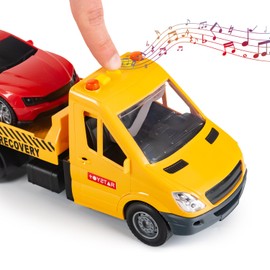 CELMAN Tow Truck Toy with Racing Car Sound and Light, Multifunctional Transporter Truck Push and Go Toy Gift for Children 3 4 5 6 7 8 Years