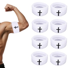8pcs Cross Bicep Bands, Elastic Christian Sweat Arm Bands Faith Cross Drip Bicep Wristband for Men Women Sports Activities Football Basketball Keep Hand Dry (White)