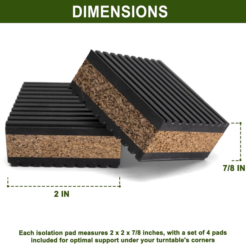 4 Pack Sound Isolation Pads, Cork Pads,2” x 2” x