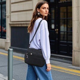 DIRRONA Women's Shoulder Bag Casual Large Capacity Shoulder Bag Waterproof Women's Travel Work Casual Daily Nylon Handbag Multi Bag Women's Messenger Bag 2 Sizes, black A, Casual