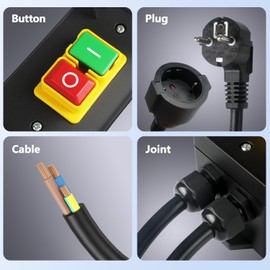 OBEISN Single-Phase On/Off Switch 230 V 16 A, Safety Switch, Zero Voltage Switch with Socket, Machine Switch for Quick Off of Milling Table and Other Electrical Devices