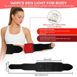 Red Light Belt, 140 LEDs 660nm Red & 850nm Near Infrared Light Wrap Belt with 6 Time Settings, 5 Brightness Levels, 2 Light Modes for Legs, Back, Waist, Shoulders