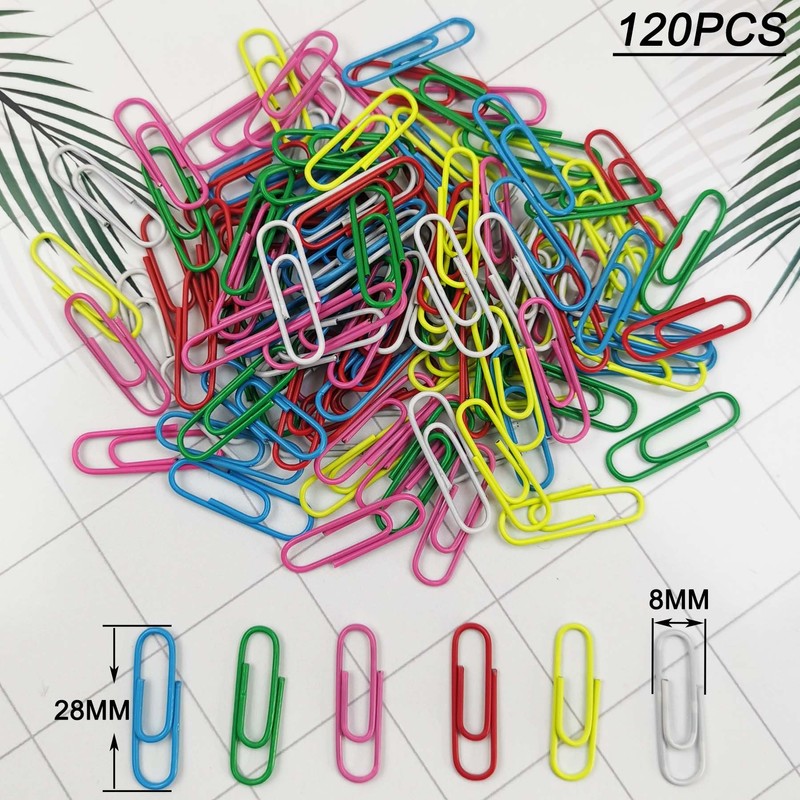 FZGUSYAF 120PCS Paperclips 28MM Assorted Colours Clamps for Office Supplies