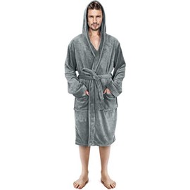 NY Threads NY Threads Luxury Men's Hooded Dressing Gown Super Soft Men's Fleece Robe Cozy Hooded Plush Loungewear, X-Large, Steel Grey