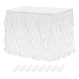 sourcing map 9ft White Tutu Table Skirt, Tulle Curly Willow Table Skirt for Rectangle Tables, Ruffle Table Skirt for Birthday Wedding Gender Reveal Party