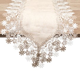 CABODYALS 1 x Tischläufer Mit KaffeeBrauneer Spitze Und BLUMESnstickerei Rechteckig Vintage Boho Tischdecke BLUMESnmuster Lang Rustikal Für Hochzeiten Esstische Läufer Für Zuhause Urlaub Braut Wohnzim