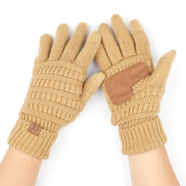 C.C Women Solid Ribbed Glove with Smart Tips (G-20) (Camel)