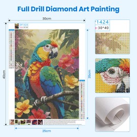 Fumupe 5D Diamond Painting Parrot, Animals Diamond Painting Adults, Full DIY Diamond Art Painting Embroidery Set, Cross Stitch Pictures, Home Wall Decor, 30 x 40 cm