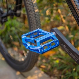 GEWAGE MTB Pedals Bicycle Pedals Set - Flat Pedals for Mountain Bike & Gravel Bike, Non-Slip & Durable, Aluminium Alloy, CNC Machined, 9/16 Inch Axle, Easy Installation (Blue)
