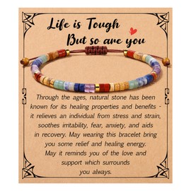 JoycuFF Bracelets for Women Trendy,Inspirational Gifts Healing Natural Stone Bracelets, Get Well Soon Gifts for Friends Sister,Life is Tough But So are You Bracelet