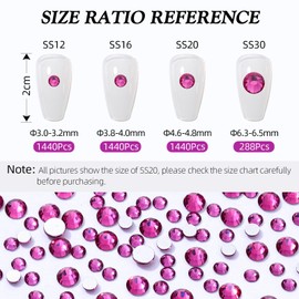 MEIBITE Meibite Fuchsia Flatback Rhinestones, Glass Rhinestones for Nail Art and Craft, Glue Fix, Loose Crystal Gemstones(Fuchsia, SS16, 1440pcs, 3.8-4.0mm)
