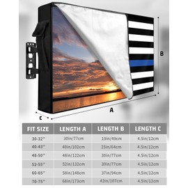 LBCASA American Flag Outdoor TV Cover 60 to 65 Inch Weatherproof, US Flag 600D Oxford TV Covers with Waterproof Zipper, Blue Black Stripes Outside Flat TV Screen Protector Size 58" W x 37" H x 4.5" D