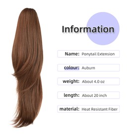 Brown ponytail extension,20" clip ponytail hair extensions ponytail curly claw hair Hair Extension Natural Looking Synthetic Hairpiece for Women Light Golden Brown