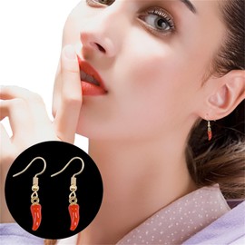 Red Chili Hot Pepper Earrings Gold Plated Funny Cute 3D Enamel Lifelike Spicy Capsicum Vegetable Fruit Food Small Dangle Drop Earrings for Women Birthday Christmas Party Fashion Jewelry, Zinc, No