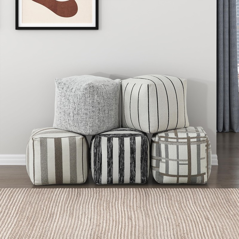 Lexicon Pouf Ottoman, Square Ottoman Foot Rest, Jacquard Fabric Pouf,