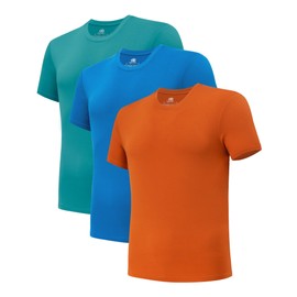 DAVID ARCHY Men's Undershirt Bamboo Rayon Moisture-Wicking T-Shirts Stretch Crewneck Tees for Men, 3-Pack (M, High Tide Blue/Aquifer Green/Tomato Cream)