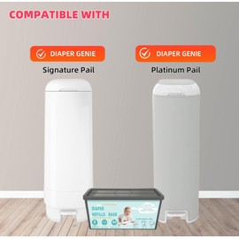 Diaper Pail Refill Bags Compatible with Genie Easy Roll Signature Diaper Pails and Platinum Diaper Pail，7-Layer Odor-Barrier Technology, 5 Packs
