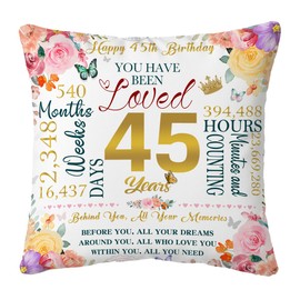 45th Birthday Gifts for Women Throw Pillow Covers 18x18 Inch 45 Year Old Women Gifts Happy 45th Birthday Gift Ideas Best Gifts for Mom Aunt Female Bestie Friend 45th Presents Birthday Decorations