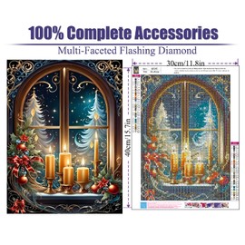 mjcakrn Christmas Diamond Art Kits for Adults, Christmas Candles Diamond Painting Kits for Adults Beginners, 5D DIY Full Drill Round Rhinestone Gem Art Crafts Paintings for Home Wall Decor 12x16 inch