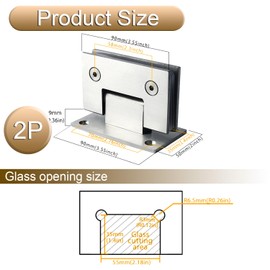 Alise Glass Shower Door Hinges, 90 Degree Shower Door Hinges for Glass Doors,Heavy Duty Stainless Steel Cabinet Hinges Wall to Glass,Frameless Shower Doors Hardware Replacement Part,Brushed Nickel（2P）