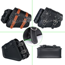 JAIYESOU Motorcycle Saddle Bags Side Bags|Saddlebags|Pvc Leather Waterproof Side Swing ArmBags|SideToolBag|UniversalStorage Tool Bag for Motorbike|with cup holder|Brown belt|Black|Right