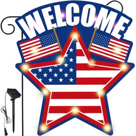 Reallnaive American Garden Flag Banner 12 x 18 Inch Solar LED Double Sided 4th of July Garden Flag Patriotic American Decor Memorial Day Independence Day Decorations