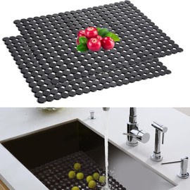 thirei Sink Liner, 30 x 40 cm Sink Mat, Pack of 2 PVC Sink Liner, Decorative Sink Mat, Quick Drain Dots, for Kitchen and Bathroom, Black
