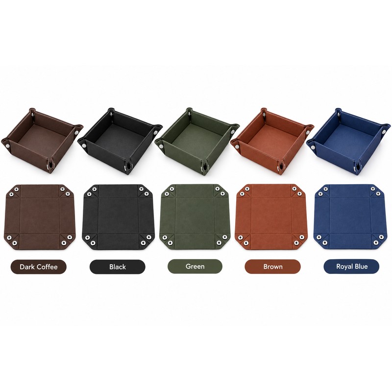 Folding PU Leather Valet Tray for Daily Essentials – Collapsible